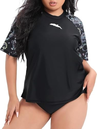 Halcurt UV Shirt Damen Übergröße UPF 50+ Kurzarm Rash Guard 1X-4X | Sonnenschutz Schwimmshirt, Atmungsaktiv, Schnell Trocknend, Nur Schwimmoberteil, Raglan Ärmel, Lockere Passform