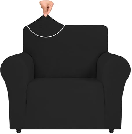 Ystyle Weicher Elastisch Sofabezug 1 Sitzer, Schwarz | Sofaschoner Rutschfest, Universaler Couch Überzug mit Armlehnen, Moderne Sofa Cover, Waschbarer Sofahusse für Wohnzimmer
