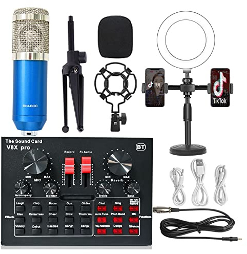 Mixer Audio, Kit Microfono Microfono condensatore V8 Scheda Audio Live BM800 Microfono Cellulare Cellulare Scheda Audio Universale Facile da Usare e Controllare, Compatibile con PC (Color : 4)