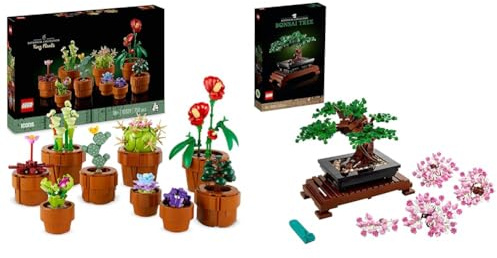 LEGO 10329 Icons Tiny Plants Set, Artificial Flowers in 9 Buildable Teracotta-Coloured Pots & Albero Bonsai, Piante Artificiali, Costruzione in Mattoncini