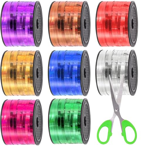 Glarks 9pcs 800 Yards Curling Ribbon Set, 8 Farben 1/5 Breite Crimped Ballon Ribbon String Wrapping Curling Ribbon Weihnachtsband mit Schere für Holiday Wrapping Dekoration