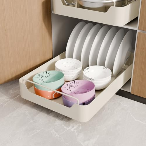 Giklux Ausziehbare Schublade Küche, 25 * 42 CM Ausziehbarer Schrank Organizer für Gewürzregal, Küchen, Schlafzimmer, Kleiderschrank, Teleskopschublade Zum Kleben, Küchenschrank Organizer Ausziehbar