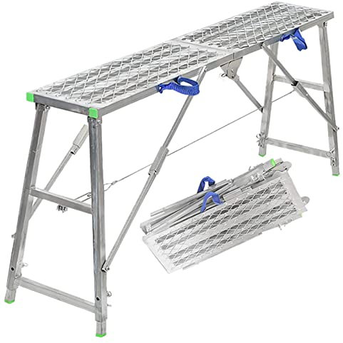 CENAP Attrezzatura per ponteggi Portatili, Piattaforma di Lavoro ad Altezza Regolabile Scala in Acciaio zincato Panca per carichi Pesanti Scale Pieghevoli Sgabello con Gradino Antiscivolo, 160 cm