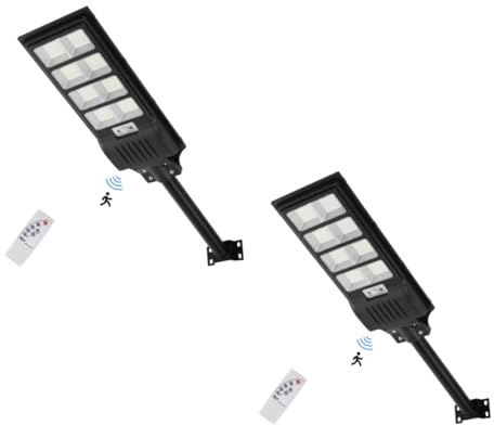 papasbox 2 Stück 400W LED Solar Straßenlaterne mit Fernbedienung | Solarbetriebene 6500K Straßenlampe Wandleuchte mit Bewegungsmelder Sensor | Außen Wegeleuchte im Freien Straßenleuchte, ZB9900802