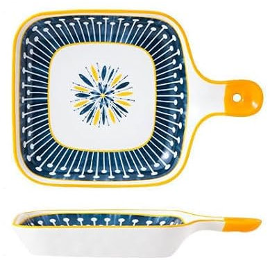 UIOPPOI Plat de Cuisson en céramique rétro européen, carré à poignée Unique, ustensiles de Cuisson à lasagnes pour Four, Cuisine 1 pièces 22.5X16CM B