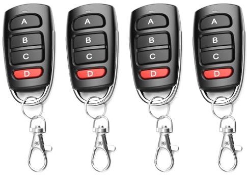 4PCS Garage Door Remote Key Fob 433.92Mhz, Electric Gate Garage Door Opener Cloning with 4 Button, Remote Control Duplicator Replacement, Remote Control Key Fob Wireless for Car Garage Door