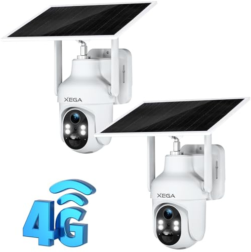 Xega 4G Caméra Exterieur Solaire avec Carte Sim sans Fil,10400mAh Batterie | Vision Nocturne Colorée 3MP,2K HD PTZ IP Caméra,Détection Mouvement PIR & Humaine,Audio Bidirectionnel Étanche IP66,TF/Cloud