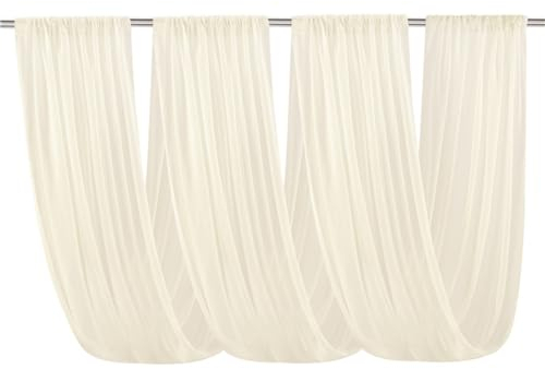 Mateju Hochzeit Deckenvorhänge 2 Paneele Chiffon Stoff Drapierung Tüll Hochzeitsbogen Vorhang Querbehang Freihanddeko für Hochzeit, Bogen, Zeremonie, Geburtstag, Bühne (73x600cm,Sekt)