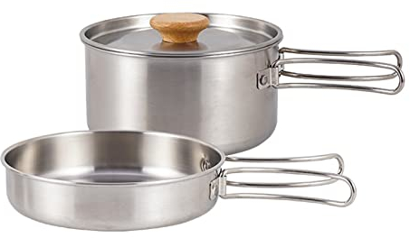 Oadnijuie Stainless Steel Camping Cookware Set - 304 Stainless Steel, Silver, 4 Pieces, 540g, Perfect for Car Camping, Backpacking, Hiking, Picnics