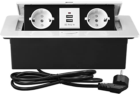 CHENGPI Bloc Multiprise Escamotable pour Encastrer, Plan de Travail,Bureau de Prise Pop-up caché avec 2 Prises et 2 Ports USB Connection Box