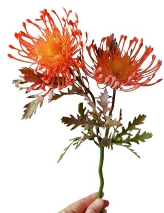 HUFFA 2-Kopf Beflockung Europäische Nadelkissen Blume Kralle Chrysantheme Kunststoff Blume Simulation Blume Kunstblume DIY Dekoration (Orange)