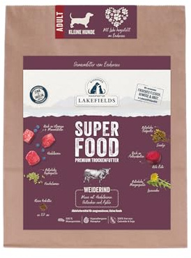 Lakefields SUPERFOOD | Premium Hundefutter trocken | 61% Rind | 4 x 1kg | Getreidefreies Trockenfutter für kleine ausgewachsene Hunde | Mit Heidelbeeren & Roter Beete | Von Tierärzten entwickelt