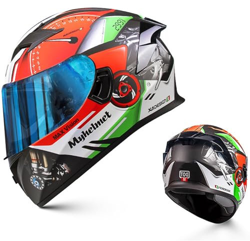 RUYICZB Integrated Motorcycle Helmet with Tinted Visors DOT/ECE Approved Full Face Helmet Dual Visor Motorcycle Helmet Motorbike Street Bike Racing Moped Helmet for Men And Women,Red white,M 55~57CM