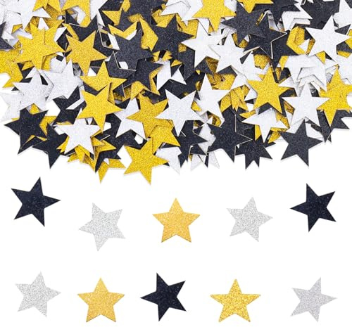 DazzJoy Glitzer Sterne Konfetti Gold Silber Groß, 200 Stk Glitzersterne Streudeko Weihnachten,Stern Tischdeko Silvester,Pailletten Sterne Deko,Schwarz Streusterne Konfetti Geburtstag Hochzeit Karneval