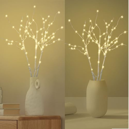 Randaco Lichterbaum 6 Stück Warmweißes 70LEDs Aussen Innen wasserdichte Lichterzweige 50cm Birkenzweige mit Netzstrom Betriebene LED Lampe Zweige Dekoration für Ostern Halloween Weihnachten