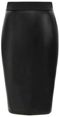 Womens Faux Leather Ladies Elastic Waistband Bodycon Stretch Wet Look Pencil Fitted Tube Black Midi Skirt Size (UK, Numeric, 10, Regular, Regular, Black)