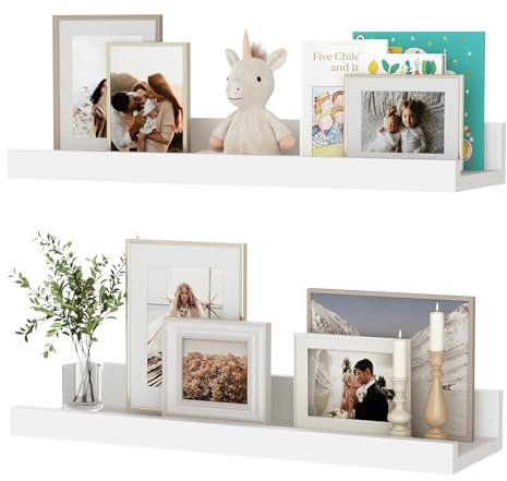 Feihorrm Wandregal, 2er Set, 40cm Schweberegal aus MDF Holz, Wandboard für Bilderrahmen und Dekorationen, Industriedesign, Geeignet für Arbeitszimmer, Schlafzimmer und Küche (Weiß, 40 cm)