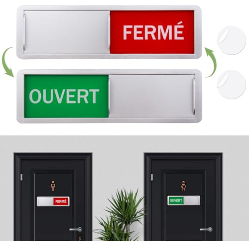 Pannelli per porta aperto/chiuso, 17,7 x 5,2 cm insegna scorrevole magnetica aperto/chiuso, insegne decorative d'argento per riunione servizi igienici scuola uffici bagno con 2 adesivi rotondi
