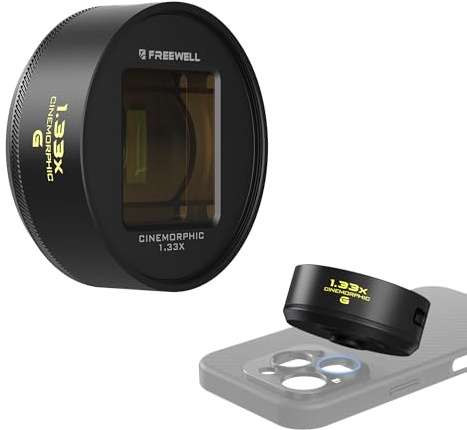 Freewell 1.33x Gold Anamorphic Lens Compatible with 17mm Mount iPhone, Samsung Cinematic Smartphone Lens with Wide Aspect, Rich Gold Flare, and Enhanced Film Look