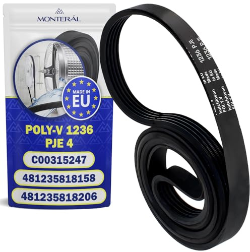Courroie Lave Linge Poly-V 1236 PJE 4 avec le Code Original 481235818206 481235818158 C00315247 pour Whirlpool - MADE IN EU - Garantie de 10 Ans - MONTERAL
