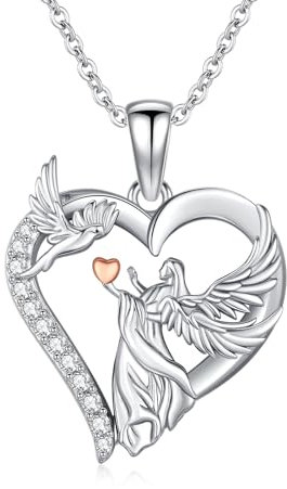 JFASHOP Schutzengel Halskette Damen 925 Sterling Silber Engelsflügel Kette Anhänger Engel Kette Taube Kette Schmuck Geschenke für Frauen Mädchen