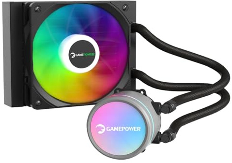 GAMEPOWER Skadi V2 Refroidisseur liquide ARGB CPU 120 mm, avec ventilateur PWM, pompe à eau en céramique, compatible avec AMD AM4/AM5 et Intel LGA 1700/1200, éclairage RVB