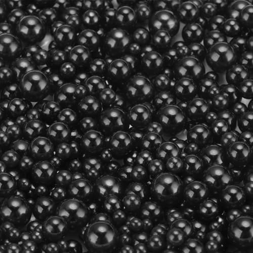 QUARKZMAN 800 Pezzi di Perle Finte per Creazioni, Perle rotondo in ABS Senza Foro da 3-8mm per Riempitivi di Vasi, Realizzazione di Gioielli, Riempitivo per Vasi, Decorazioni, Nero