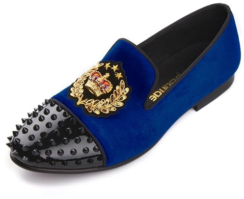 Harpelunde Slip On män bröllop klänning skor krona emblem sammet loafer skor nitar keps tå smoking skor, BLÅ, 41.5 EU