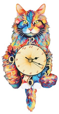 Cutywood Holzpuzzle Uhr, 3D Holzpuzzle Erwachsene, Maine Katze Uhr | 3D Holzpuzzle/3D Wooden Puzzle/Funktionale Uhr/34.6 cm*19.2 cm/Schreibtisch/Wand Wohndeko/Geschenke für Freunde/Familien