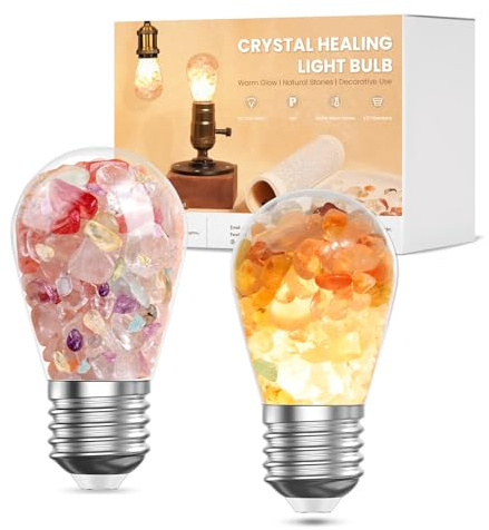 BrightWish Healing Crystal Light Bulb Crystal Stone, Decorative Bulbs Vintage E27 LED Bulb 4W 3000K Warm White, Night Light Bulb for Bedside Lamp, Spiritual Gifts for Meditation & Relaxation, 2 Packs