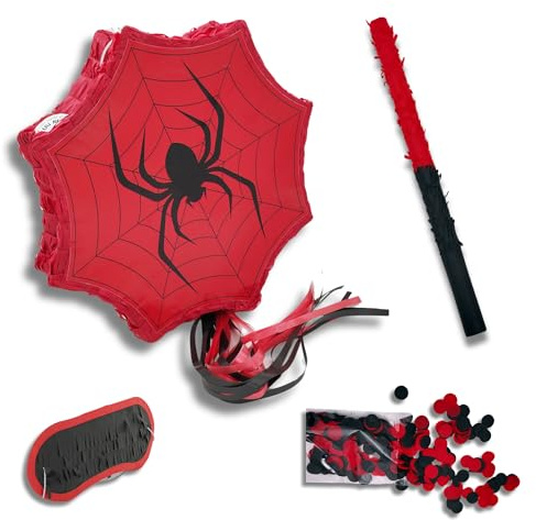 HARMOSPHERE XXL Spider Pinata Kit | Red and Black Superhero Theme | Boy Birthday Party | Mexican SPIDER Piñata to Break | Large Capacity for Surprise Sweets | Escape Game Halloween