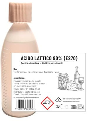 Ácido láctico 80% 125 g – E270 aditivo alimentario para la regulación del pH de vino, aguamiel, queso, kimchi, vinagre y fermentación vegetal