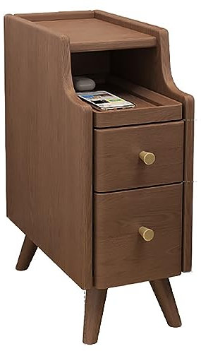 Moderna mesita de noche de madera, mesa auxiliar pequeña para dormitorio y sala de estar, diseño que ahorra espacio en color nogal, perfecta para espacios compactos (tamaño: 20 cm)