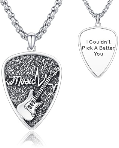 PARYFO Gitarre Plektrum Halskette 925 Sterling Silber Gitarre Anhänger Kette Musik Schmuck Geschenke für Männer Frauen Mädchen Musikliebhaber Geburtstag