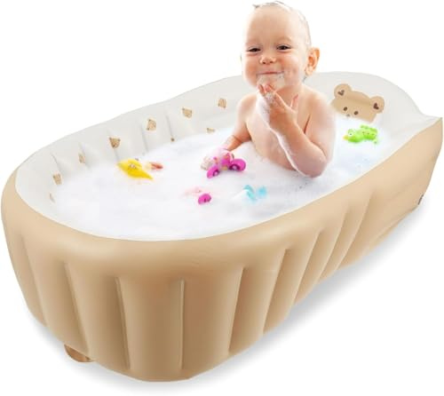Babybad,Uppblåsbart babybadkar med inbyggd luftpump, vikbart bärbart badkar för barn, 90 × 55 cm, babybadkar 0–5 år, reseduschbadkar för baby