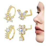 MODRSA steel Nasenpiercing-Set Nose-Piercing Nose-Ring: 20G(0.8mm) Stainless Steel Piercing Nase with Cubic Zirconia