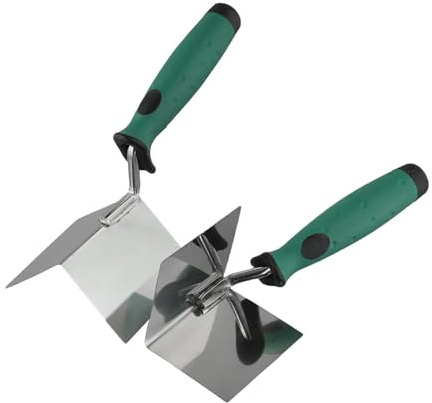 Hasaller Set professionale di cazzuola angolare per cartongesso, in acciaio inox, interno ed esterno, cazzuola angolata per intonacatura, utensile manuale per casa e industria (1 set)