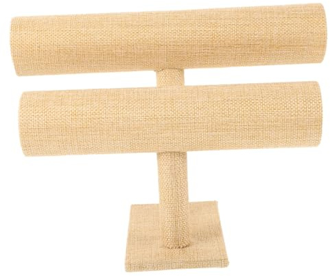 CLISPEED Soporte de Lino Khaki y Decorativo Organizador Práctico 2 Niveles de Exhibición Diademas Pulseras para Accesorios del Cabello en Mesa
