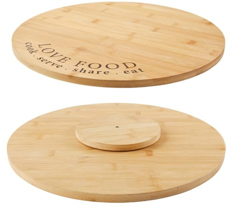 Alex Nash Bamboo Lazy Susan Turntable – 40cm Round Rotating Serving Plate for Food, Cheese & Cakes – Large Wooden Charcuterie Board for Kitchen, Dining, Home Organisation, Indoor & Outdoor