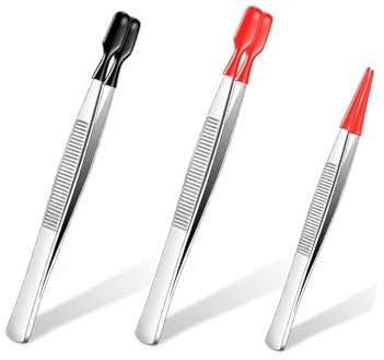JUKOTA 3 pezzi Pinzette Modellismo,Pinzette Di Precisione,Pinzette Con Punte In Gomma Pinzette In Acciaio Inox Con Punta Piatta In Gomma Pvc Piatte Antiscivolo Per Laboratori Gioielli Francobolli