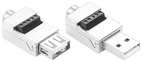 JSADZKJ Adaptateur sans soudure USB 2.0 mâle/femelle vers borne à vis à 5 broches,connecteur métallique USB A vers bornier à 5 broches, pour réparation USB 2.0 ou câble DIY- lot de 2