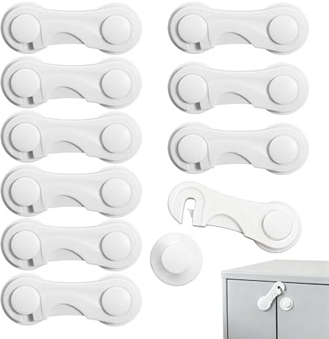 Cupboard Locks for Children, White, 10 Pack | Baby Proofing Lock, No Drilling Strong Adhesive, Child Safety for Cabinet Doors, Pantry, Closet, Wardrobe, Cupboard, Drawers