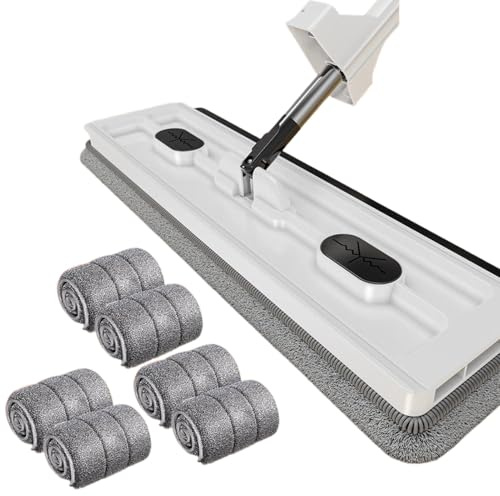 dijiusidy Balai serpillère à Pression Plat et Autonome, Outil de Nettoyage des Coins et de la poussière, Outil déshydratation Magique , Blanc + 6 serpillières