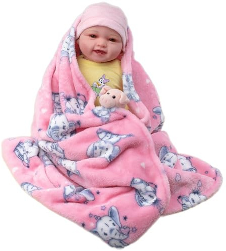 PinkZebra Kuscheldecke Baby Decke 70 x 100 cm, Tagesdecke, Buggy Decke, Fleecedecke, Babydecke für Kinderwagen Überwurfdecke Flauschig, Elefant Pink