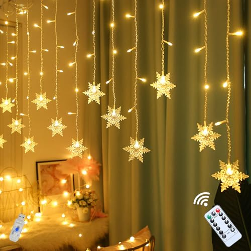 3.5M Schneeflocke Lichtervorhang Fenster, LED Schneeflocke Weihnachtsbeleuchtung Fenster USB Schneeflocken Lichtervorhang Innen mit Fernbedienung Fensterbeleuchtung Weihnachten für Innen Außen (A)
