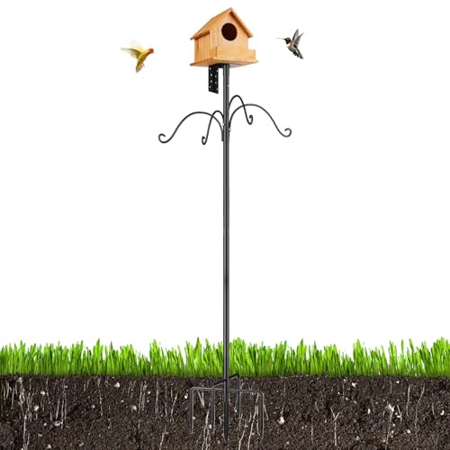 Vogelhaus Stange,Höhenverstellbarer Metall Vogelhaus Ständer 193 cm - Kolibri Aufhänger für Fütterung Eichhörnchen Nistplatz Blumen Pflanzen Wetterstation,Rasen Terrasse