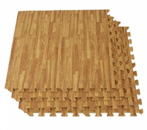 Wood Effect Interlocking EVA Foam Floor Mats, Anti-Fatigue Floor Matting for Gym, Home, and Exhibition Flooring (128 Sq Ft)