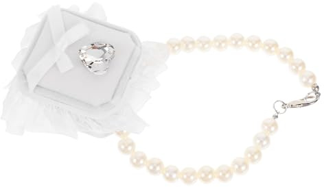 Hohopeti Ringträgerbox Romantisches Aufbewahrungsetui Hunde mit Perlenhalsband Weißes Polyester Einzigartiges Zubehör für Verlobung und Hochzeit für Eheringe für Haustiere