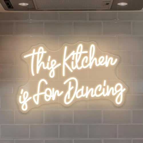 This Kitchen is For Dancing Neon Sign Warm White LED Kitchen Wall Decor USB Powered Dimmable Kitchen Quote Light Fun Kitchen Sign for Home Restaurant & Cafe Decor
