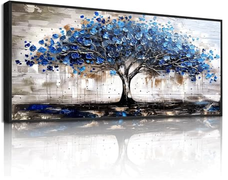 Artefizio Quadri Moderni Soggiorno, Quadro Camera da Letto Su Tela Grandi, Stampe da Parete Albero Della Vita Blu, Decorazioni Parete Bagno Ufficio Sala Da Pranzo (120L x 60l cm)